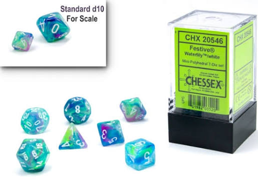 Chessex - Festive Waterlily/White Mini-Hedral