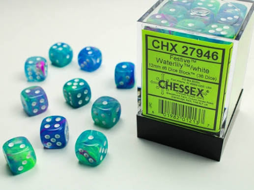 Chessex - Festive Waterlily/White Mini d6