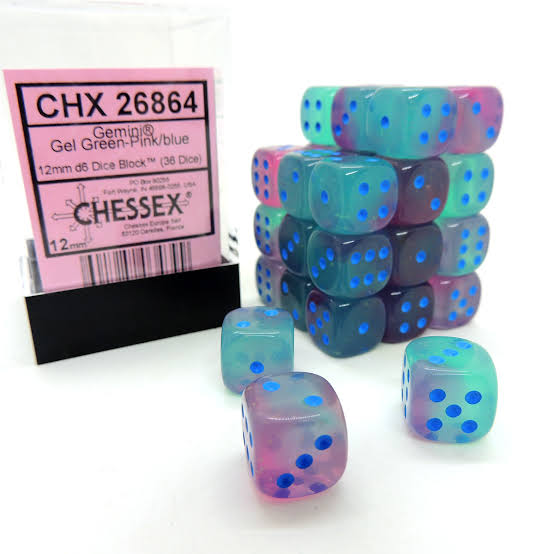 Chessex - Gemini Gel Green-Pink/Blue Mini d6